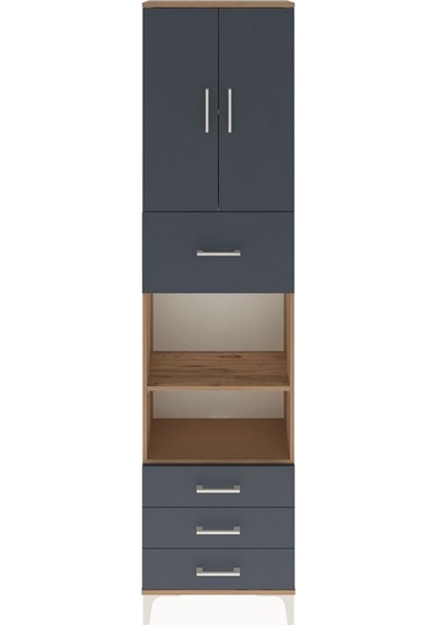 Arges Dolap 4 Raflı 4 Çekmeceli 2 Kapaklı 60x30x243 Çam-antrasit Atlas Çam