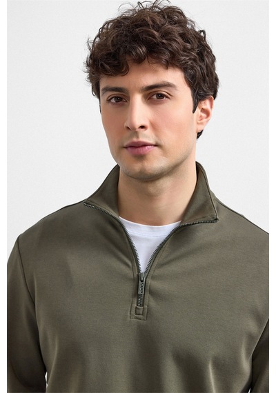 Backandbond Haki Regular Fit Yarım Fermuarlı Sweatshirt