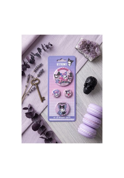 Kuromi & Hello Kitty Lisanslı 4'lü Rozet Set Renkli