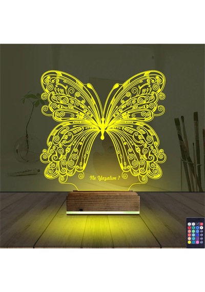 Luvivia Kelebek Kişiye Özel 3d Lamba - Masa Gece Lambası V1 Şeffaf