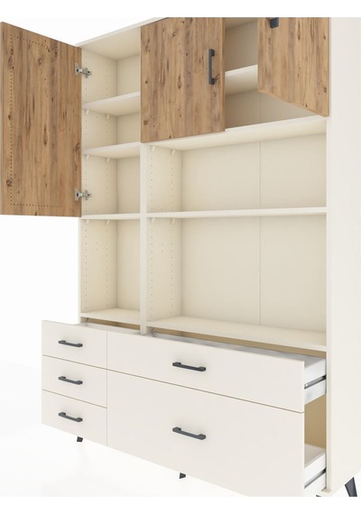 Arges Dolap 8 Raflı 5 Çekmeceli 3 Kapaklı 132x30x195 Aytaşı-çam/aytaşı Atlas Çam/aytası