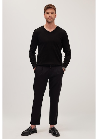 Tudors Erkek Slim Fit Dar Kesim Lastikli Bağcık Detaylı Siyah Pantolon-38236 Siyah