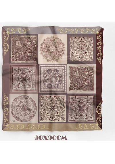 Çini Sırrı Bordo Desen 90x90cm Eşarp/fular Bordo