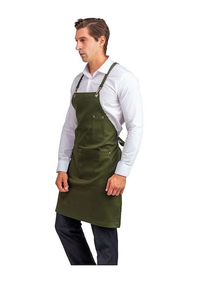 Barista Çift Cepli Yeşil Deri Askılı Önlük
