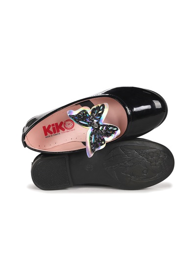 Kiko Kids Menz Kelebek Lastikli Kız Çocuk Babet Ayakkabı Siyah Siyah