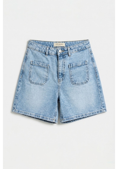 Itsbasic Kadın Snow Kot 4s6-32 Mom Fit Önden Cepli Denim Şort
