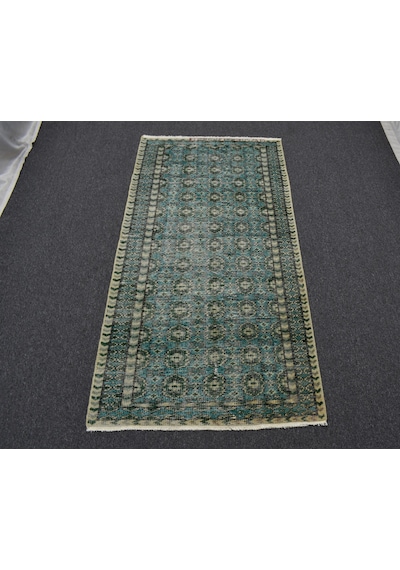 Zehra Abla Halı Vintage El Dokuma Yeşil Nadir Buhara Modelli Uşak Yün Halı 5623 Renkli