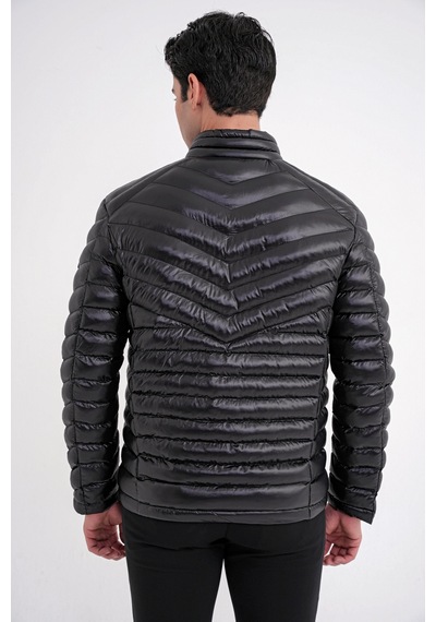 Slim Fit Hakim Yaka Yan Cepli Kaz Tüyü Siyah Şişme Mont Mt 176 Siyah