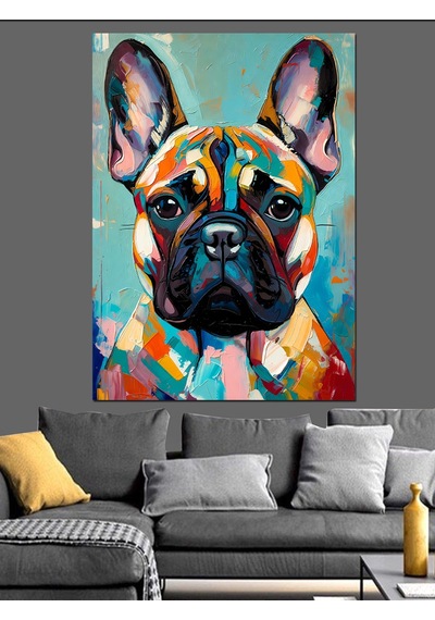 Ahşap Tablo Renkli Pop Art Fransız Bulldog