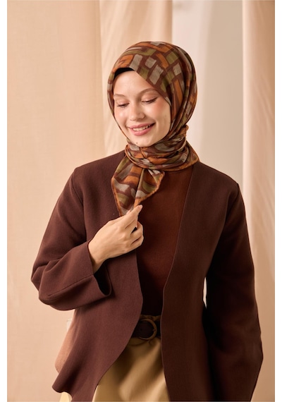Silk Home Soft Eşarp 73096-08 Kahverengi, Haki, Koyu Turuncu, Gri