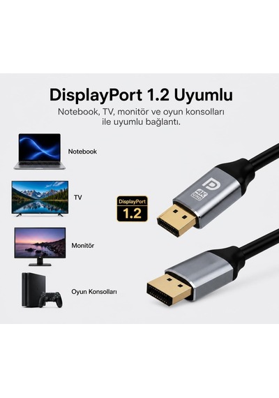 3 Metre Displayport 1.2 Premium 4k Uhd Kablo - 21.6gbps Hız, 4k 60hz, 2k 165hz, 1080p, Ultra Hd, Displayport 1.2 Uyumlu, Derin Renk Desteği Zr836 3 Metre