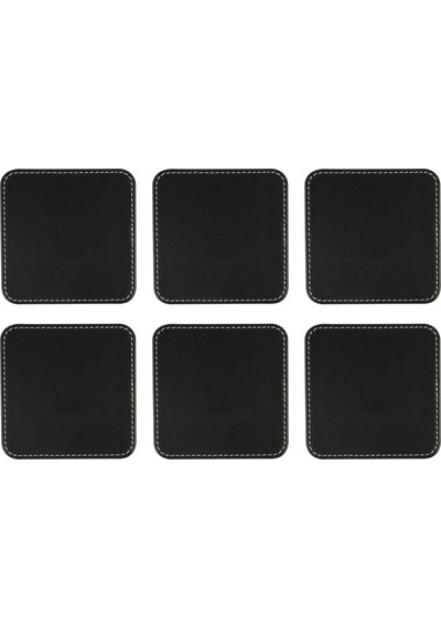 Bardak Altlığı,6 Lı Set,masaüstü Kare Cup Coaster,vegan Suni Deri,11x11 Cm.,siyah