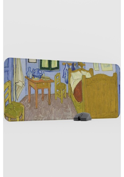Van Gogh Arles Teki Yatak Odası Tablo V4 90x40 Xxl Gaming Kauçuk Kaymaz Taban Mouse Pad Fare Altlığı