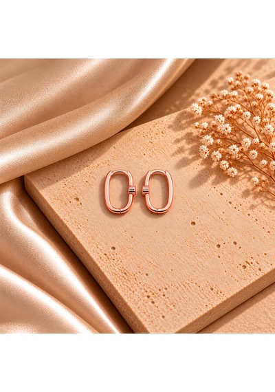 Turkuaz Taşlı Rose Gold 925 Ayar Gümüş Kadın Oval Küpe Pembe