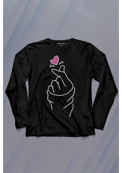 Seni Seviyorum Kore El İşareti Minimal Uzun Kollu Tişört Baskılı T-shirt 001