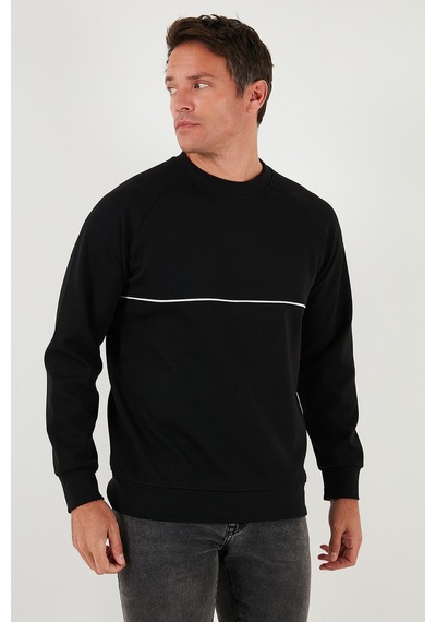 Buratti Pamuklu Şerit Detaylı Relaxed Fit Bisiklet Yaka Erkek Sweat 5901227 Siyah