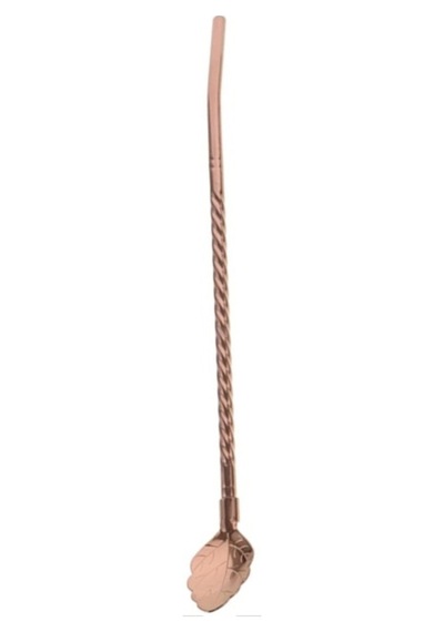 6'lı Bronz Pipetli Latte Kaşığı Kokteyl Kaşığı Ve Temizleme Fırçası, 22 Cm Yaprak Model Bronz