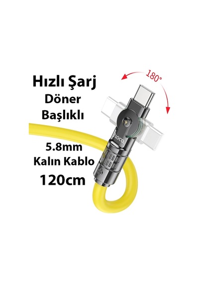 Hoco U118 Döner Başlıklı Type-c To Type-c 60w Hızlı Şarj Ve Veri Kablosu- 5775 1