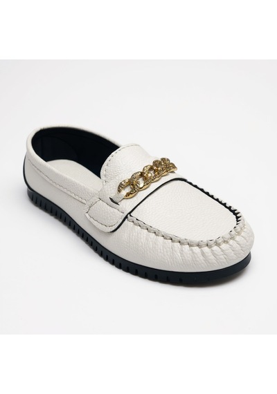 Dosa Shoes Kadın Babet Taba Zincir Tokalı Hafif Rahat Taban Şık Günlük Ayakkabı Beyaz