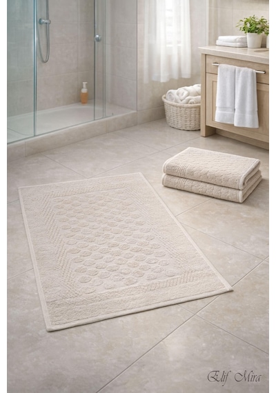 3 Lü Banyo Ayak Havlusu Seti %100 Pamuk Damatouch Bej