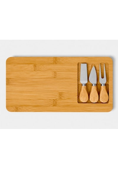 Bambu Peynir Sunum Tahtası Seti,3lü Aparatlı, 4 Parça,ahşap Servis,şarküteri, Kahvaltı Sunum Tabağı,38x17 Cm Açık Kahverengi