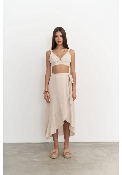 Mai Collection Mai Studios Co. Adelina Koyu Bej Müslin Crop-etek Takım Koyu Bej