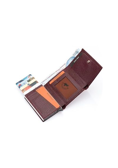 Westpolo Hakiki Deri Unisex Mekanizmalı Cüzdan 8 Kartlık - Bordo Bodro