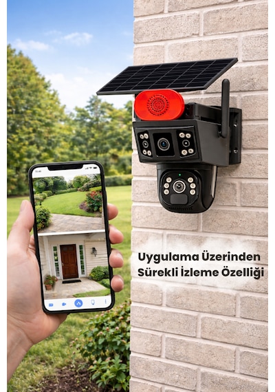 İki Kameralı Sim Kartlı 4g Sesli Alarmlı Solar Panelli Güvenlik Kamerası