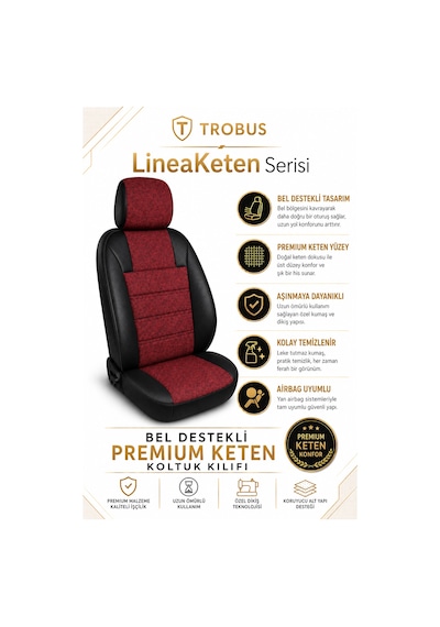 Renault Broadway 1990-2000 Uyumlu Lineaketen Serisi Ortopedik Bordo Siyah Koltuk Kılıfı