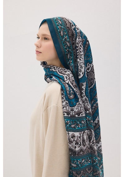 Mirsoy Scarf Almira Pamuk Etnik Desen Şal Petrol