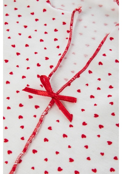 Kadın Pamuklu Çıtır Çiçek Desenli Baby Overloklu Fiyonk Detaylı Uzun Kollu Pijama Takımı Ko70142 Kırmızı - Beyaz Kadın Pamuklu Çıtır Çiçek Desenli Baby Overloklu Fiyonk Detaylı Uzun Kollu Pijama Takımı Ko70142 Kırmızı - Beyaz