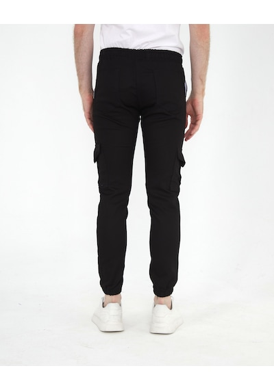 Kmk Kombin Slim Fit Beli Ve Paçası Lastikli Kargo Cep Pantolon SİYAH Siyah