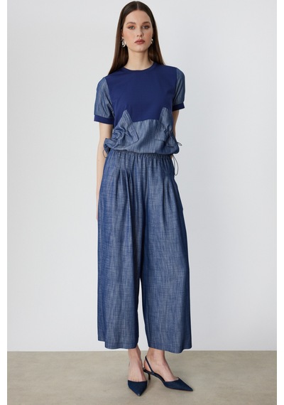 On Kadın Pileli Geniş Paça Pantolon 74120 Indigo