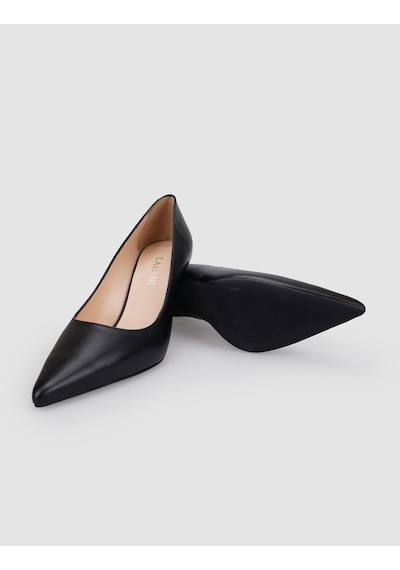 %100 Hakiki Deri Siyah Kadın Stiletto Siyah