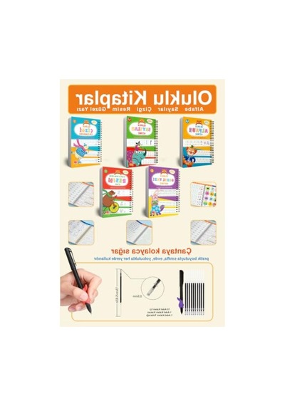 Dikkat Atölyesi Yayınları 5'li Oluklu Set Güzel Yazı Defteri, Resim, Çizgileri, Harfleri Ve Sayıları Yazmayı Öğreten Kitap 124-Pembe