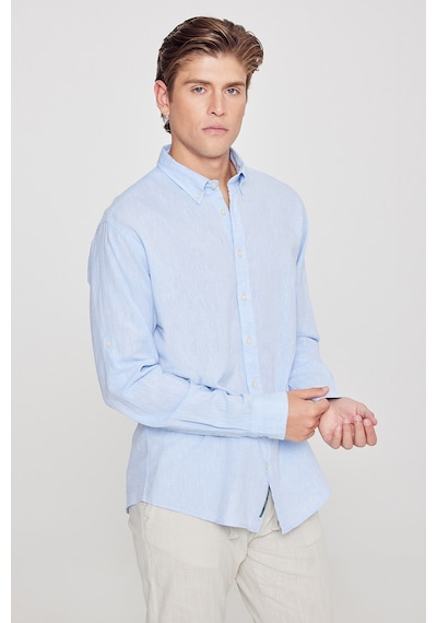 AC&Co / Altınyıldız Classics Erkek Comfort Fit Rahat Kesim Düğmeli Yaka Casual Keten Gömlek Açık Mavi AC&Co / Altınyıldız Classics Erkek Comfort Fit Rahat Kesim Düğmeli Yaka Casual Keten Gömlek Açık Mavi