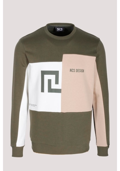 Erkek Sweatshirt Haki Monogram Desenli Logo Detaylı Relaxed Fit Crewneck Ncs Jeans 1625 Haki