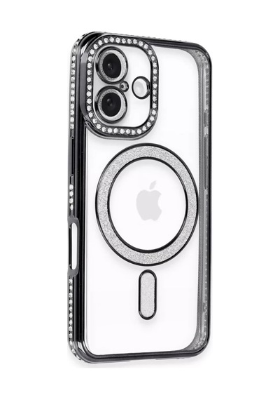 Newface Apple İphone 16 Kılıf Joke Simli Magneticsafe Kılıf - Siyah Şeffaf
