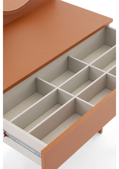 Harmony Tek Çekmeceli Makyaj Masası Yuvarlak Aynalı Sephia