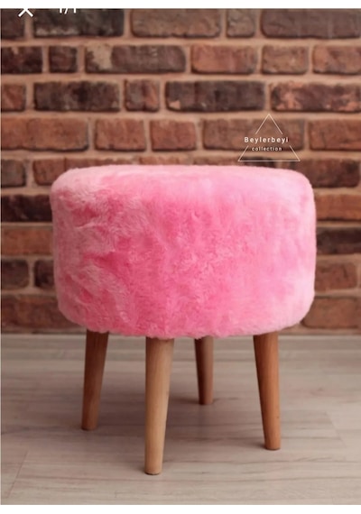 Coco Puf, Peluş, Pembe,oturma Odası, Makyaj Masası Pufu 4 Ayaklı Pembe