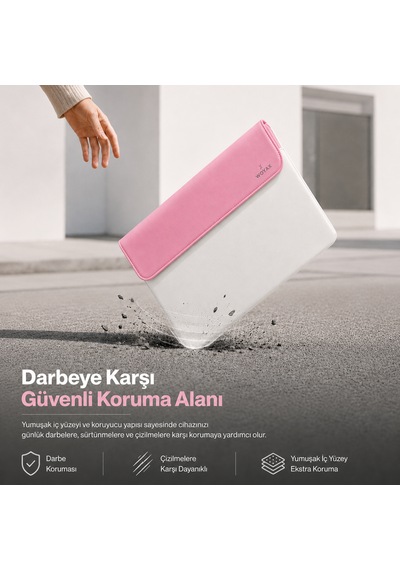 Woyax Cleanfit 13-14 İnç Gri Laptop Çantası Su Geçirmez Apple Macbook Uyumlu Kılıfı Apple iPad Tablet El Çantası Pembe