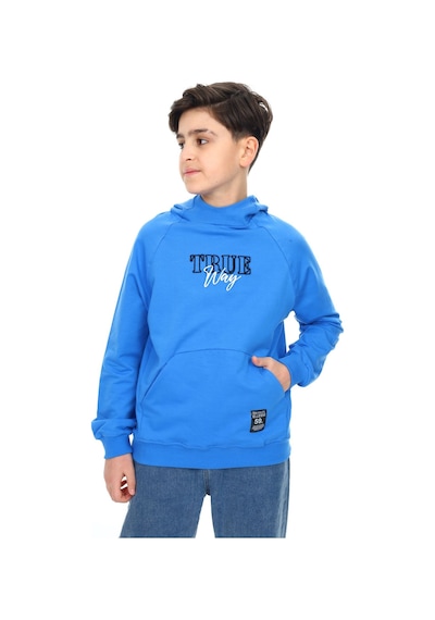 Toontoy Kids Toontoy Erkek Çocuk Relax Fit Kapüşonlu Cepli Reglan Kol Baskılı Sweatshirt - 2 İplik Saks