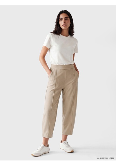 Lcw Vision Bej Beli Lastikli Soft Touch Kadın Pantolon