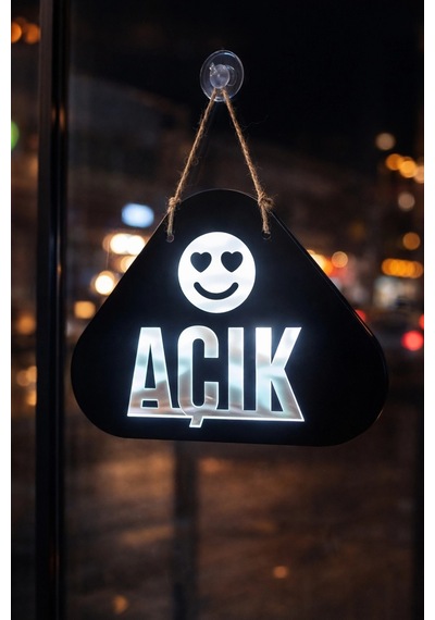 Ahşap Üzeri Gümüş Aynalı Pleksi Emoji Figürlü Açık-kapalı Tabelası