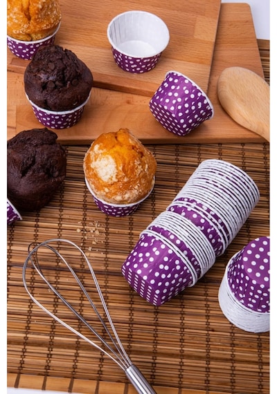 50'li Mor Muffin Cupcake Kalıbı Kek Kapsülü, Airfryer Uyumlu Kağıt Mor Diğer