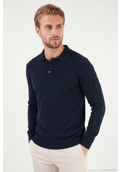 Buratti Pamuklu Regular Fit Düğmeli Uzun Kollu Polo Erkek Polo 7024733 Lacivert