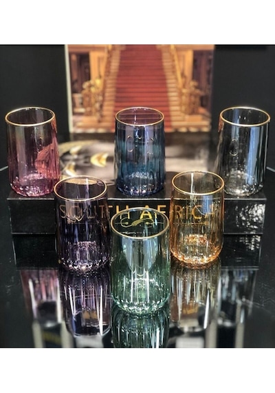 Alfafe Home Diamond Renkli Kahve Yanı 6lı Su Bardağı Renkli