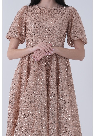 Feminist Gold Pul Payetli Midi Boy Kısakol Abiye 6502498.122 Gold