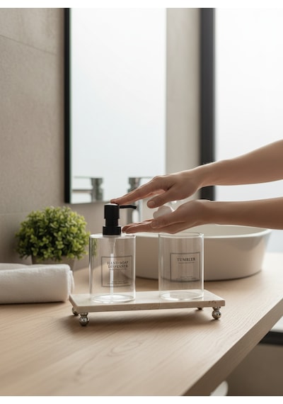 Akayev Traverten 23x12 Cm Gümüş Boncuk Ayaklı Yağdanlık Ve Sıvı Sabunluk Standı Ekru
