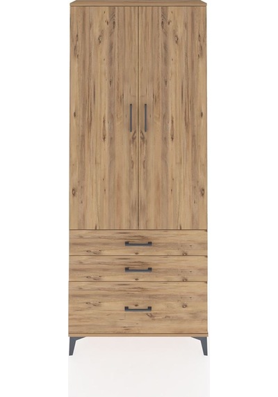 Arges Dolap 3 Raflı 3 Çekmeceli 2 Kapaklı 88x30x221 Çam-çam Atlas Çam